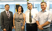 Prefeito Veveu ao lado da nova superintendente , Laura Severo, juiz Jorge Miranda e do gerente  do BB, Marcos Vieira. 