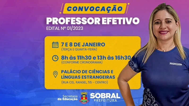 Secretaria da Educação de Sobral convoca professores aprovados em concurso pú...